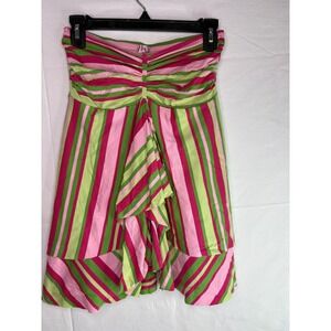 JIG Pink Green Striped Strapless Ruffle Mini Dress Y2K Preppy Watermelon Size M